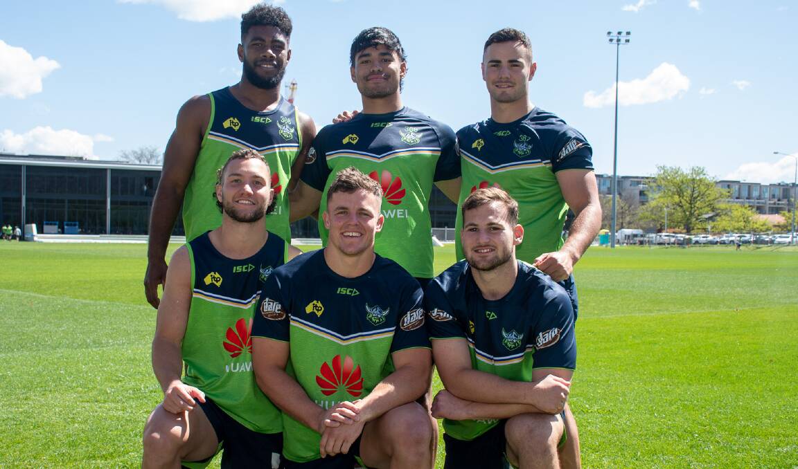 New generation: Semi Valemei, Matt Timoko, Harley Smith-Shields, Jarrett Subloo, Kai ODonnell and Darby Medlyn. Picture: Canberra Raiders