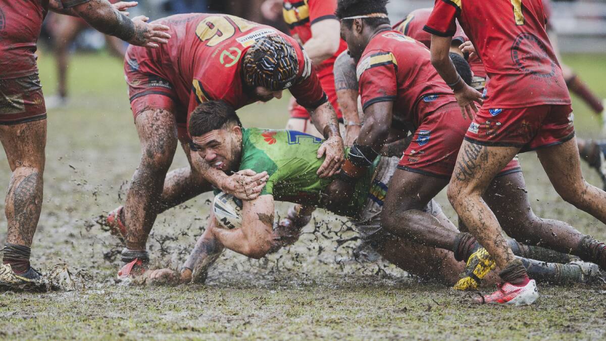 The last clash between Gungahlin and the Raiders under-20s was a mudbath. Picture: Dion Georgopoulos.