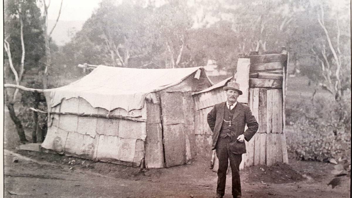 Ern - the last surviving Beatty boy - in front of his "Cooking Camp" in 1913.