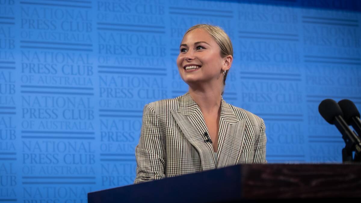 Australian of the Year Grace Tame at the National Press Club. Picture: Karleen Minney