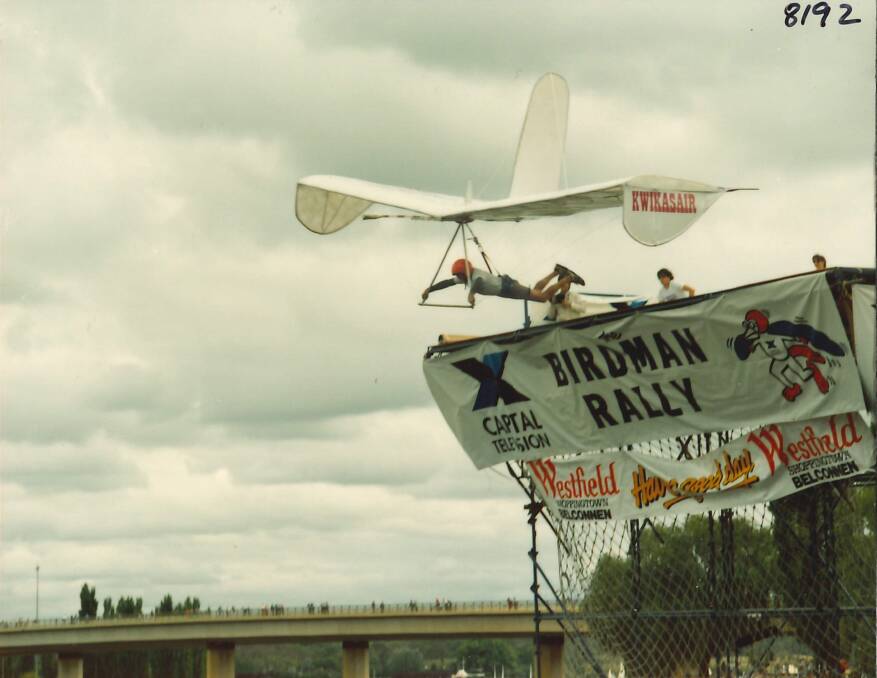 One of the more serious crafts taking flight in the Birdman Rally, 1986. Picture: ArchivesACT
