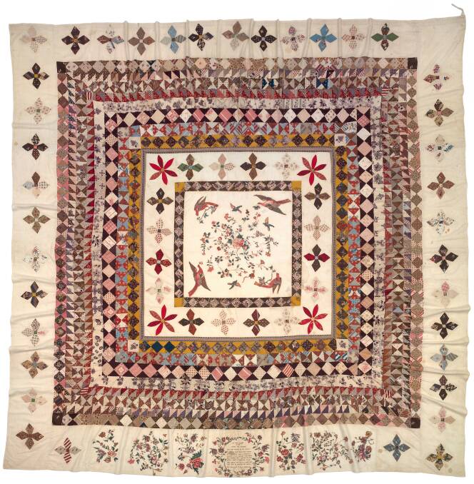 Detail from the Rajah Quilt, made by unidentified women of the convict ship, HMS Rajah in 1841, now in the collection of the National Gallery of Australia.