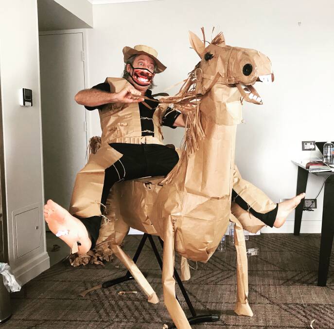David Marriott on his paper horse. Picture: David Marriott