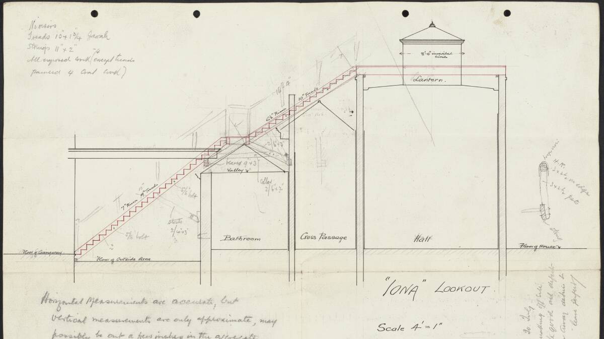 Monash notes on this sketch of the Iona lookout that, horizontal measurements are accurate, but vertical measurements are only approximate, may possibly be out a few inches..., 1913. Picture: National Library of Australia