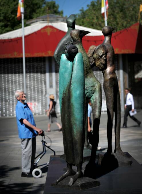 Jan Brown in 2009 at the unveiling of her work Icarus in Petrie Plaza, Civic. Picture: Karleen Minney 