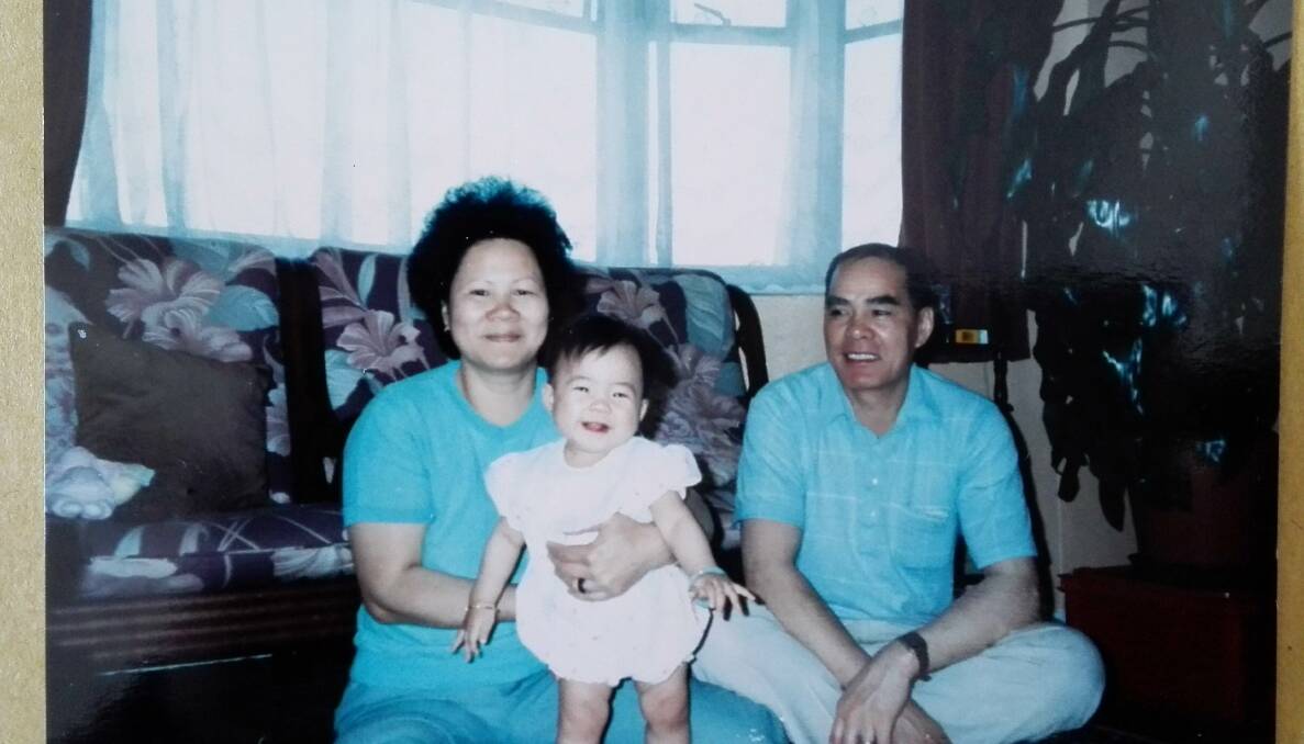 Emma Pei Yin with her grandparents. Picture supplied