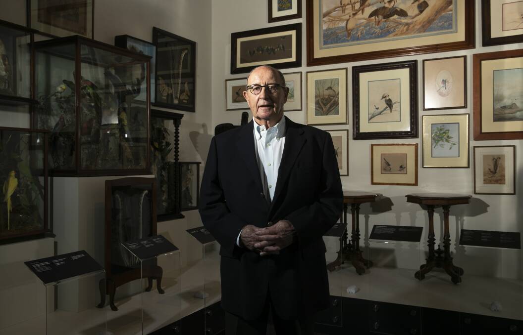 Businessman and collector Trevor Kennedy with some of his vast collection of Australian treasures at the National Museum of Australia. Picture: Keegan Carroll