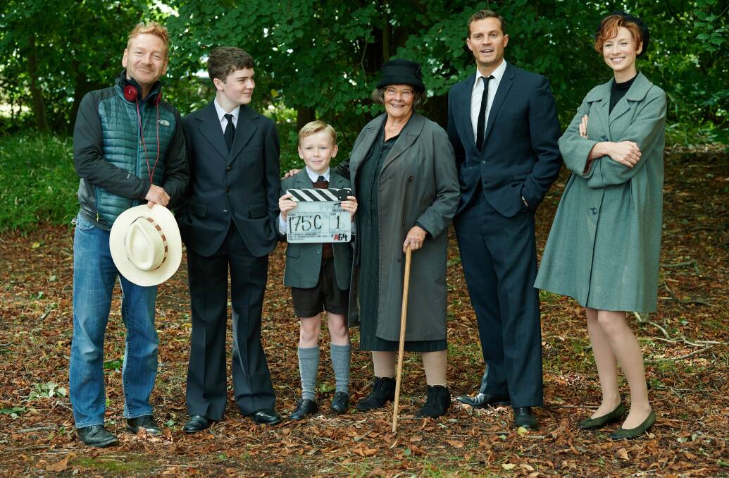 Left to right: Kenneth Branagh, Lewis McAskie, Jude Hill, Judi Dench, Jamie Dornan, and Caitrona Balfe on the set of Belfast. Picture: Focus Features