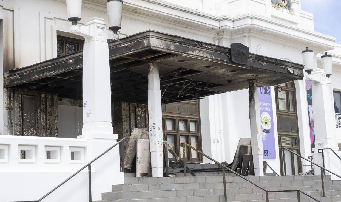 The damaged front entrance of Old Parliament House. Picture: Keegan Carroll