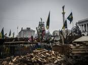 A view of the barricaides in downtown Kiyv, after the Maidan uprising on March 1, 2014. Picture: Getty Images