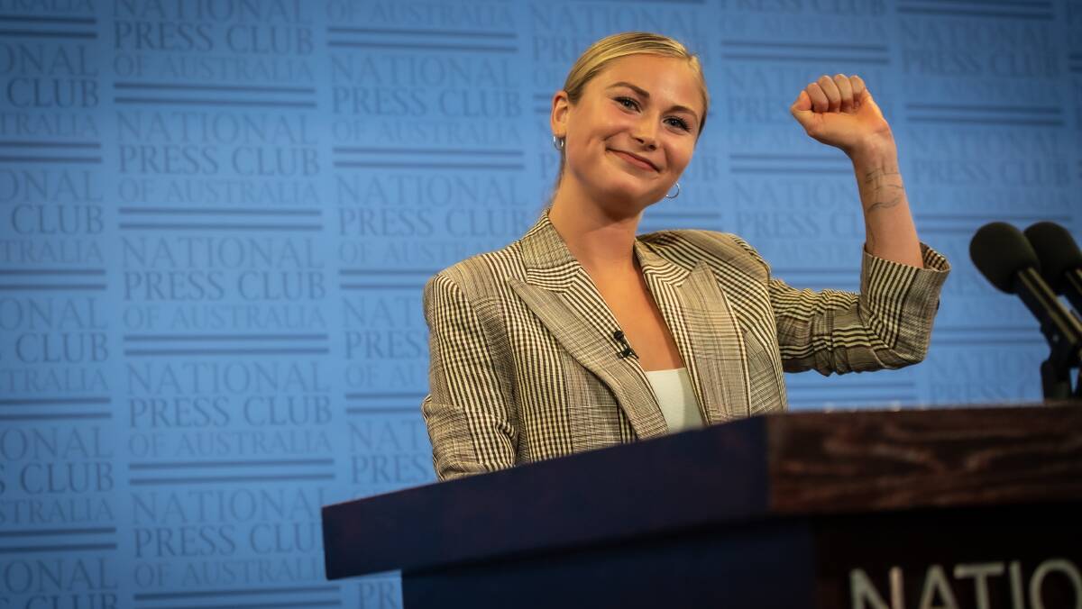 Australian of the year Grace Tame makes an impression at the National Press Club. Picture: Karleen Minney.