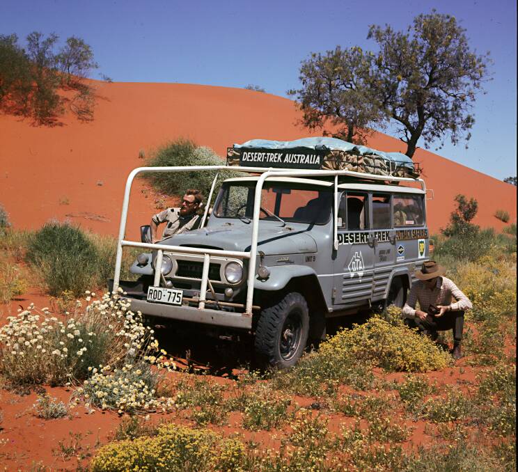Taking an outback safari break on the edge of Sturt Stony Desert, 1971. Picture by Jocelyn Burt