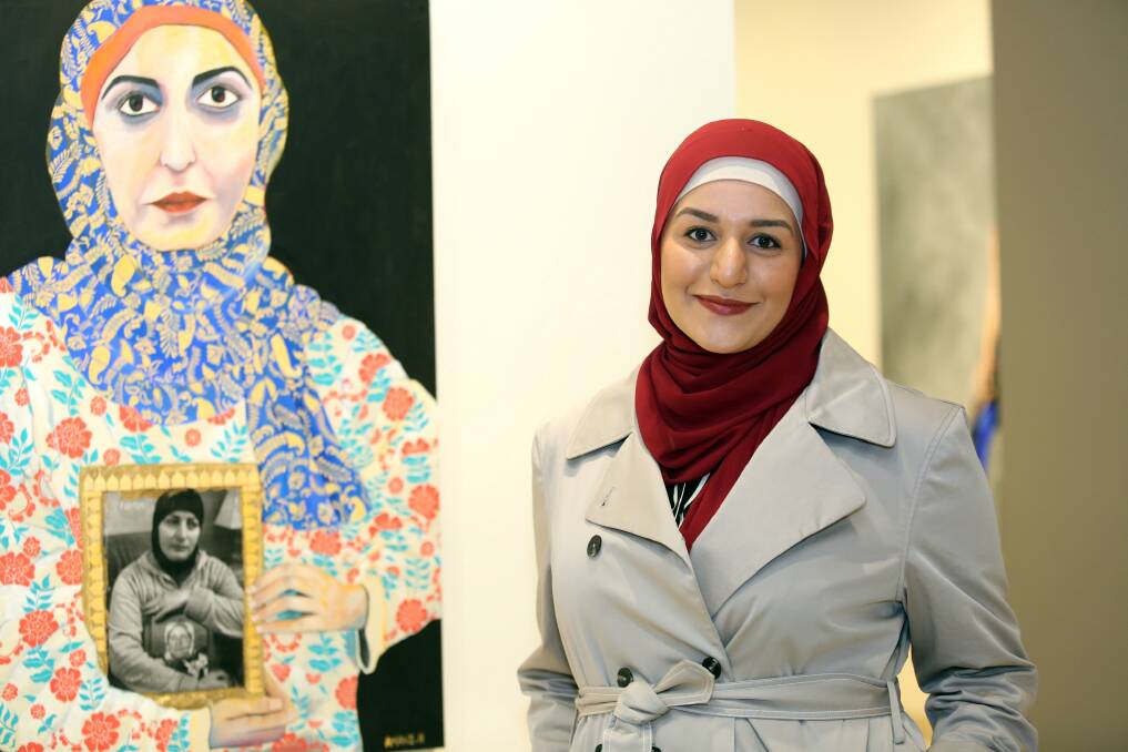 Amani Haydar, with her Archibald Prize entry. Picture: Jason McCormack