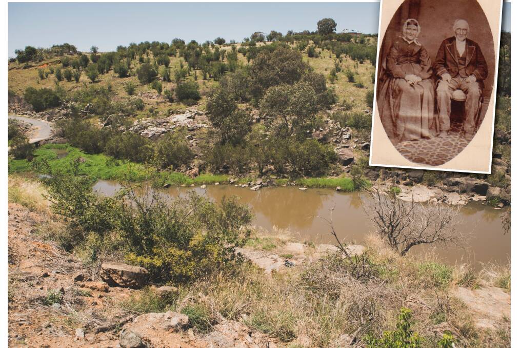 The Yass River, site of some of the violent exploits of bushranger John Tennant. Picture: Jamila Toderas. Inset: John Casey and Caroline Purcell. Picture: Supplied