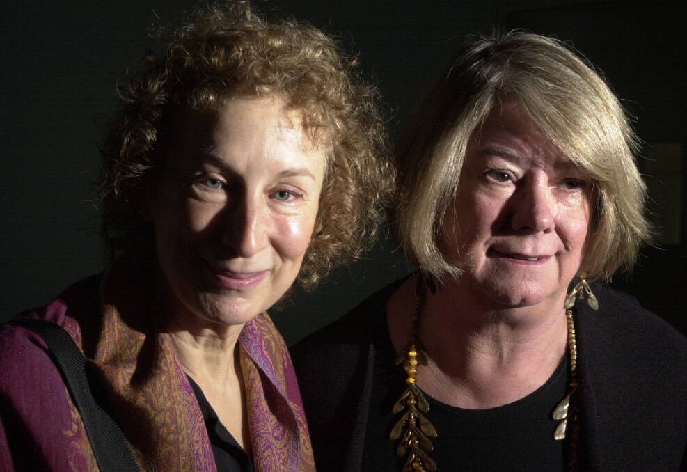 Marion Halligan, right, with Canadian author Margaret Atwood in 2003. Picture Canberra Times