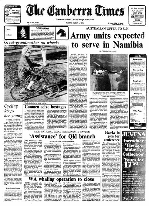 The front page of The Canberra Times on this day in 1978.