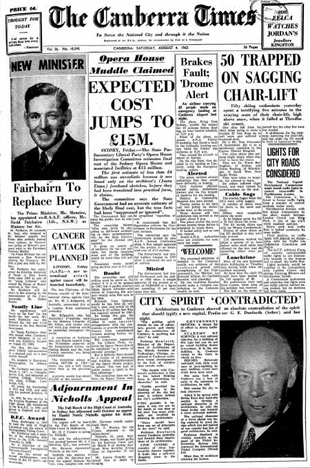 The front page of The Canberra Times on August 4, 1962.