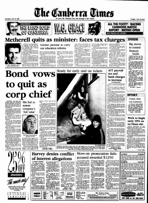 The front page of The Canberra Times on this day in 1990.