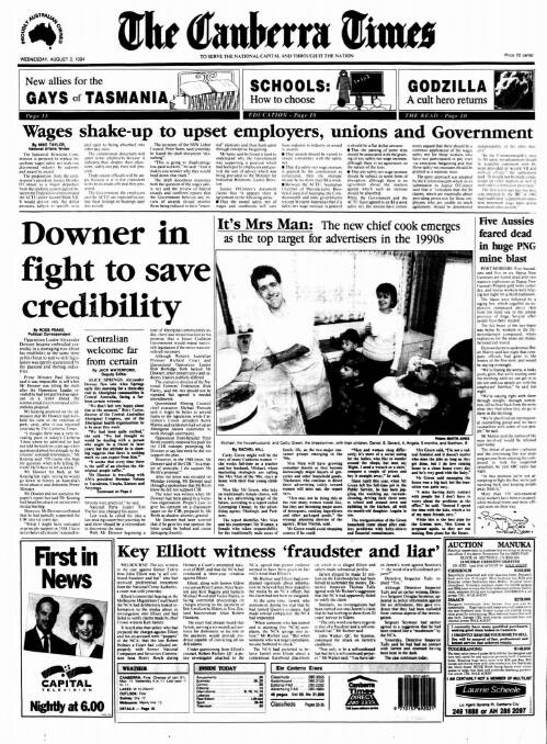 The front page of The Canberra Times on August 3, 1994,