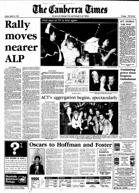 The front page of The Canberra Times on this day in 1989.