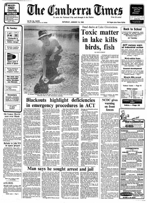 The front page of The Canberra Times on January 19, 1985.