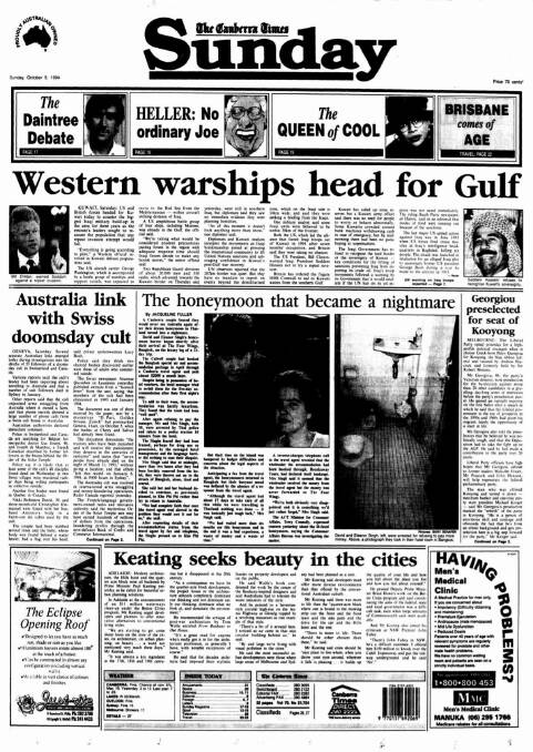 The front page of the Sunday Canberra Times on October 9, 1994.