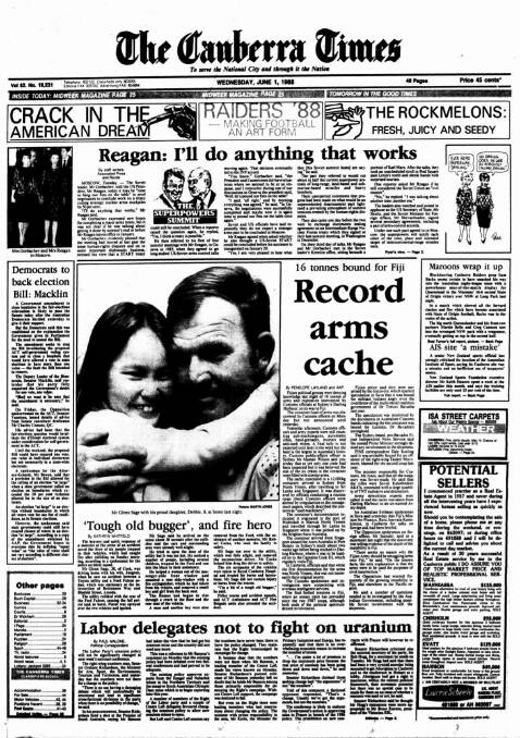 The front page of The Canberra Times on this day in 1988.