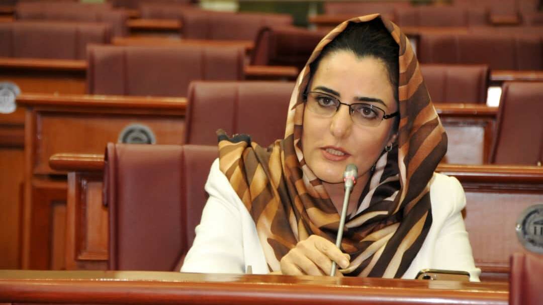 Dr Nilofar Ibrahimi addresses parliament in Afghanistan. Picture: Supplied
