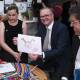 Anthony Albanese shows his artwork during a visit to a Goodstart Early Learning Childcare Centre in Sydney. Picture: AAP