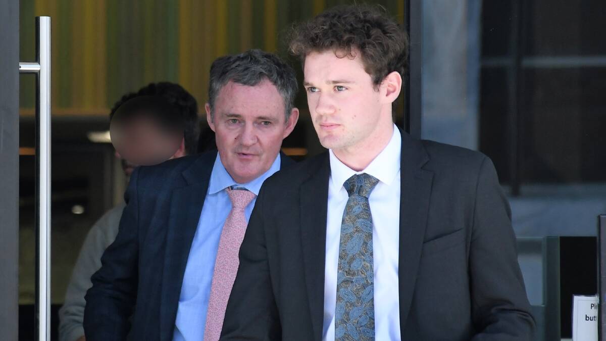 Alexander Matters, right, leaves court with defence barrister Steven Whybrow on Tuesday. Picture by Hannah Neale