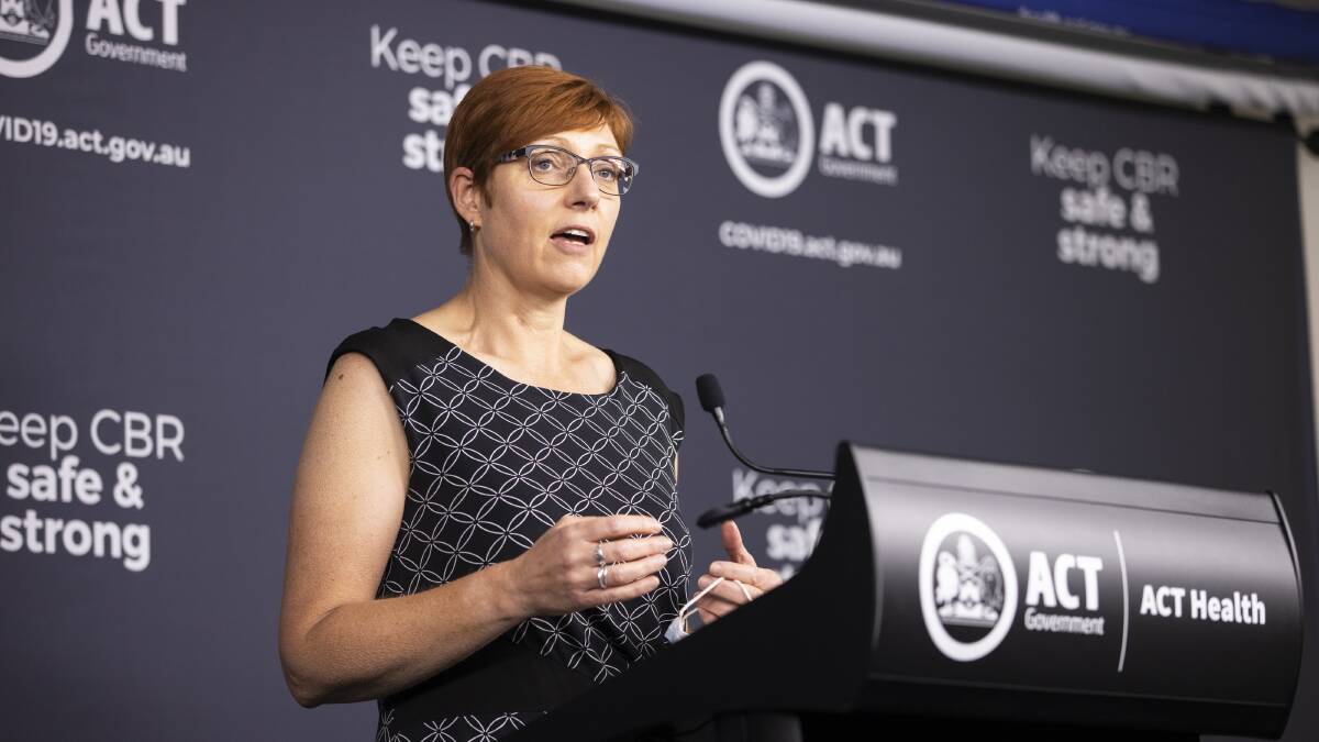 ACT Health Minister Rachel Stephen-Smith gives an update on the COVID-19 situation last week. Picture: Keegan Carroll