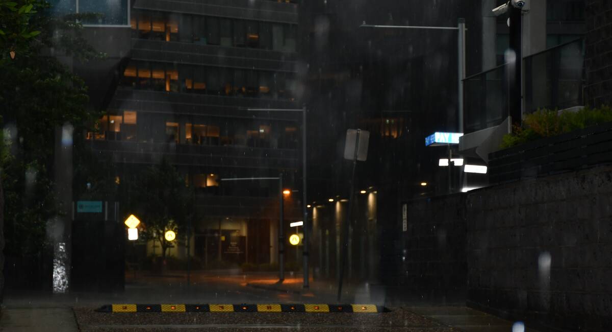 Rainfall in Canberra City on Saturday evening. Picture: Hannah Neale