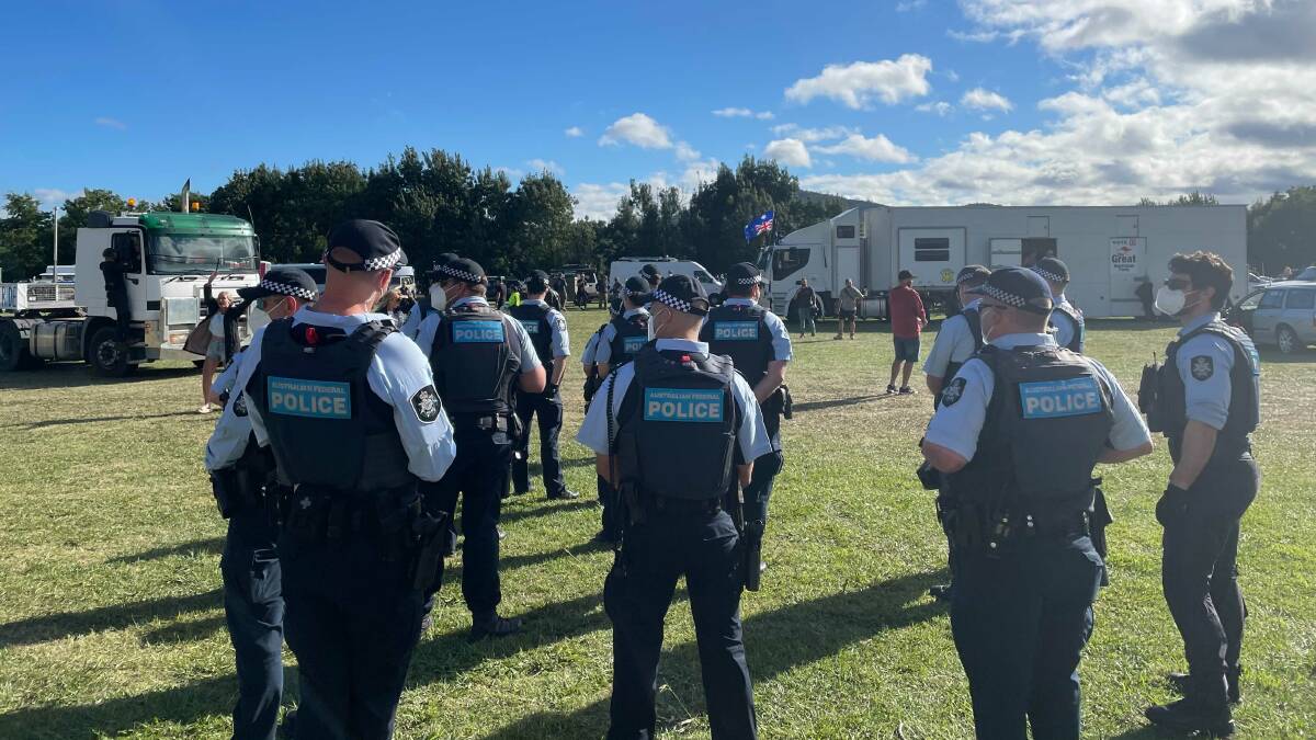 About 100 police officers are at the illegal campsite. Picture: Finn McHugh