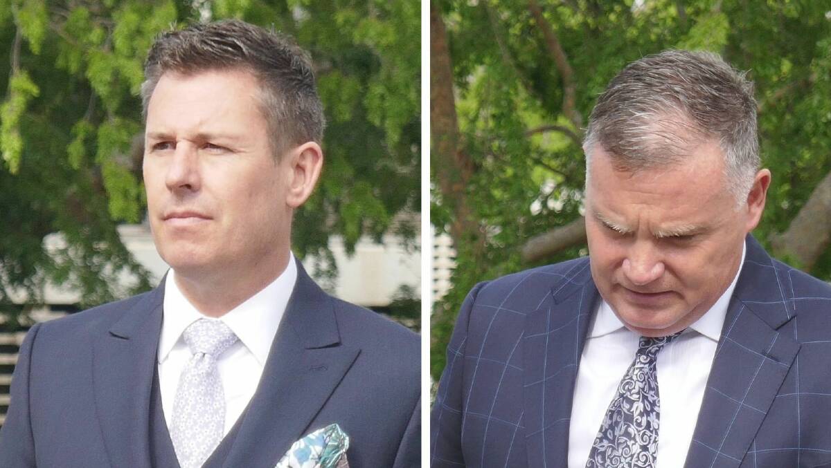 Ben Aulich and Michael Papandrea arriving at the ACT courts building on Monday morning. Pictures by Toby Vue