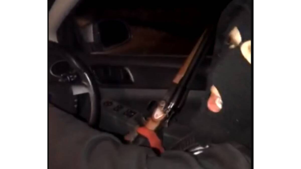 A still from footage showing Jacob Riveros shooting out of a stolen car. Picture supplied