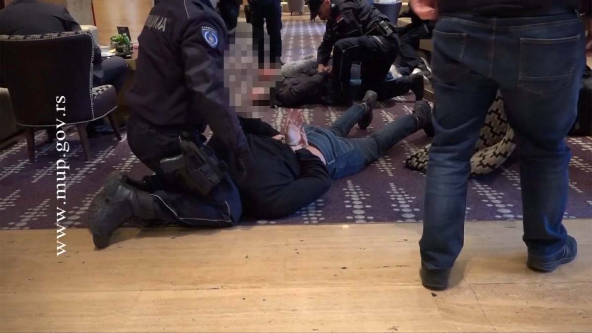 The men were arrested in the foyer of a Belgrade hotel in 2018. Picture supplied