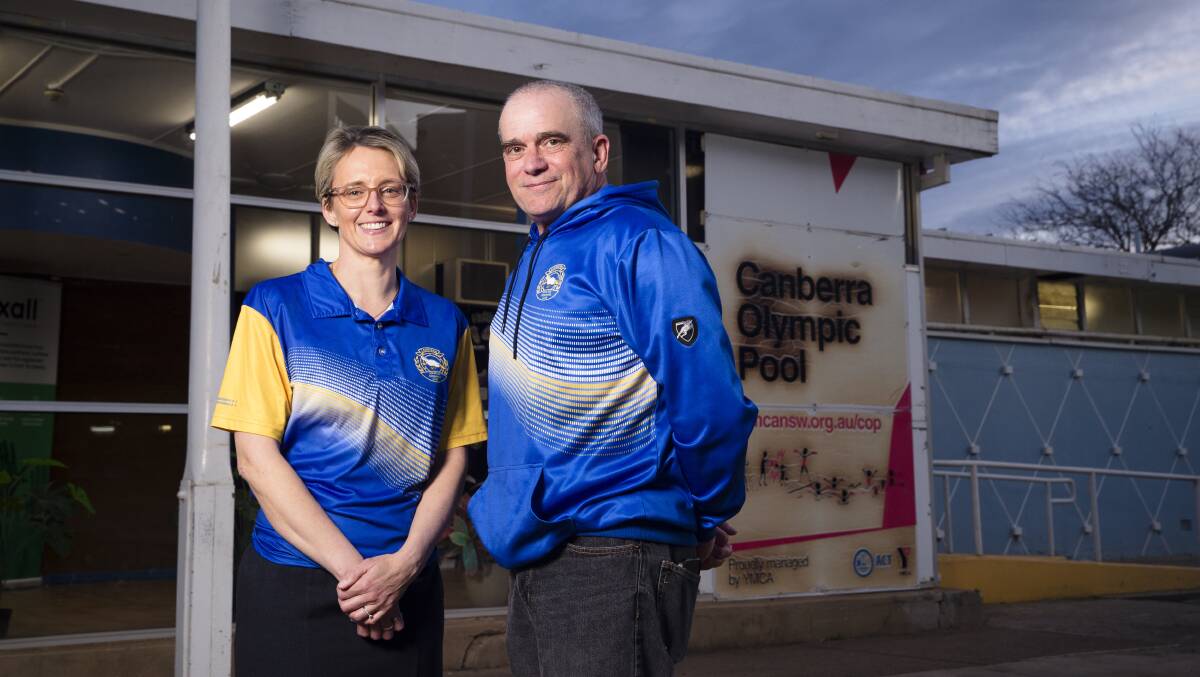 President of Canberra Amateur Swimming Club Karl Willett and secretary Cathy Cheney will be returning to Gungahlin pool. Picture: Keegan Carroll