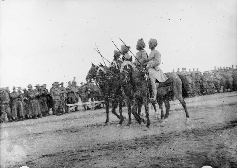 The team of Hyderabad Lancers that won the tent pegging event at the Anzac Day sports carnival parade on horseback in Egypt, 1916. Picture The Australian War Memorial, C00315