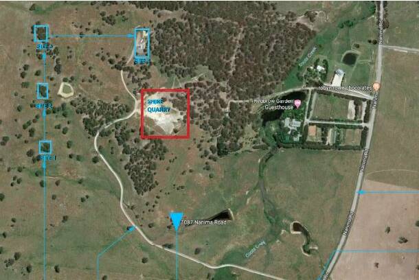 A graphics from the camp proposal lodged with the Yass council which shows how close the campsites are to the quarry and Mr Wei's business. Picture: Supplied
