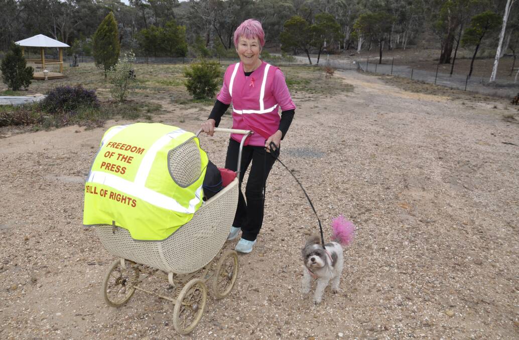 Adrienne Carpenter and faithful companion Phoebe will embark on a three-day walk to Canberra. Photo: Louise Thrower.