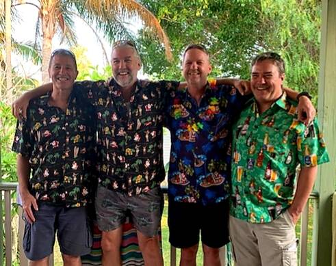 David Harrison (right) pictured with his brothers Michael, Peter and Warren last week. David died after suffering a heart attack while defending his friend's Batlow property. Picture: Supplied.