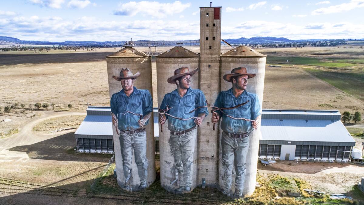 Silo art, like this 40 metre-high mural at the Barraba Silos by Finlan Magee in NSW's New Englad region, is drawing people to a new kind of road trip. Picture: Destination NSW