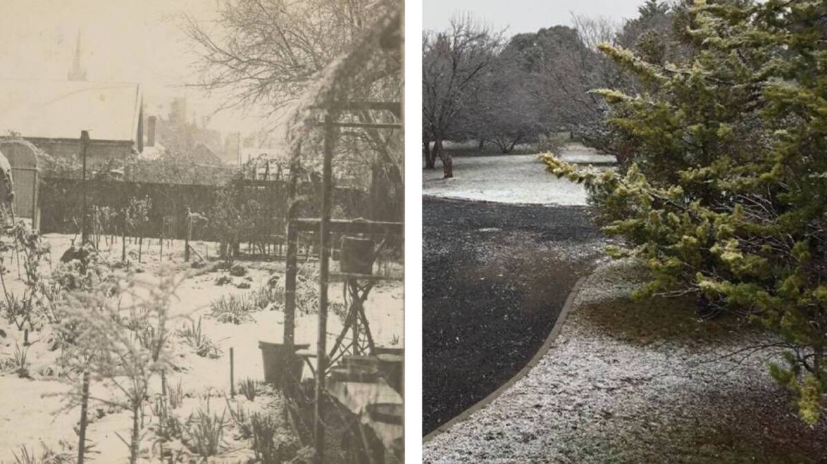 Left: The wintry scene in 1917 in Armidale. Picture: Josef Lebovic Gallery collection No. 1/ National Museum of Australia. Right: Armidale, June 2, 2020. 