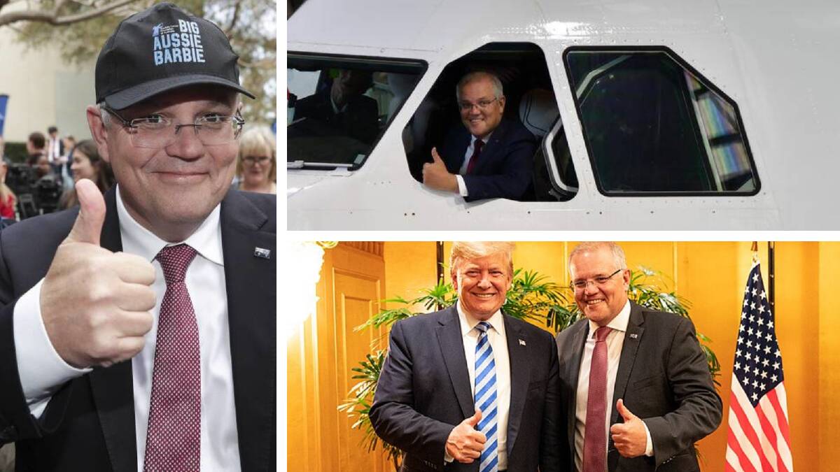 Prime Minister Scott Morrison and his thumbs in various scenarios. 