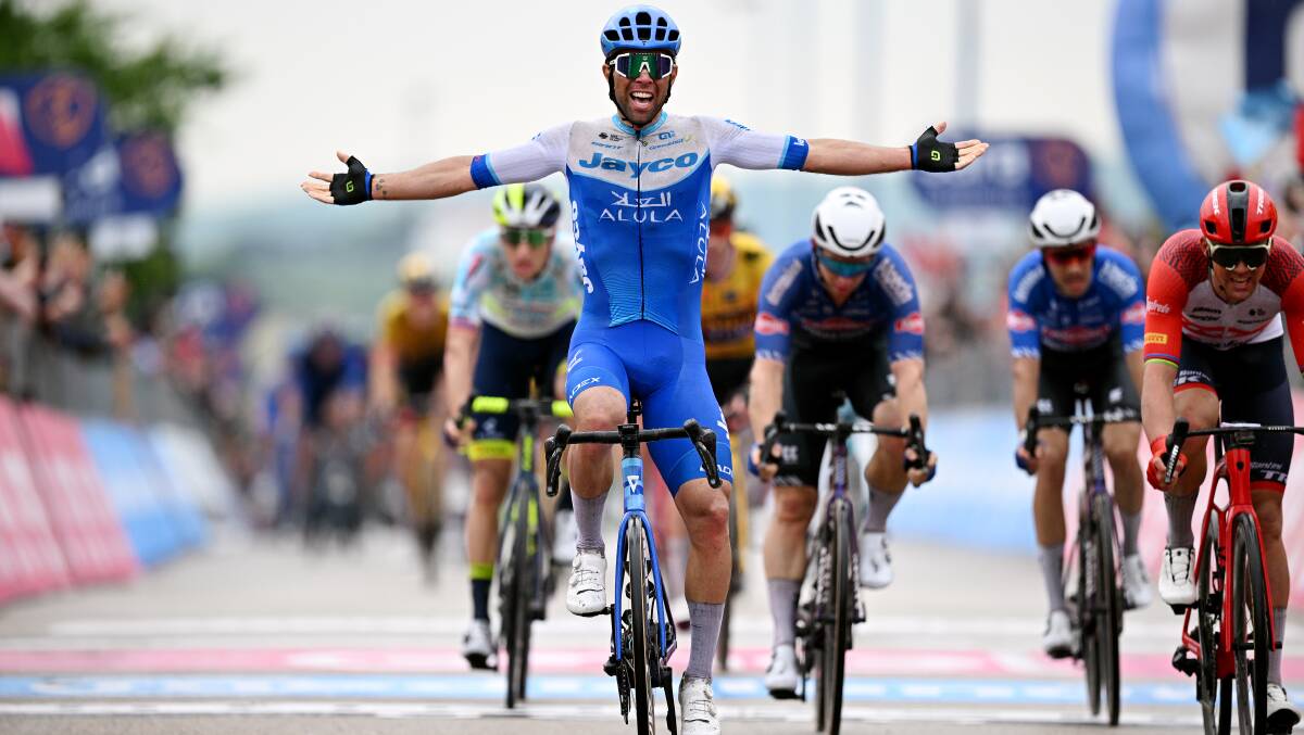 Michael Matthews celebrates a stage victory in last month's Giro d'Italia. Picture Getty Images