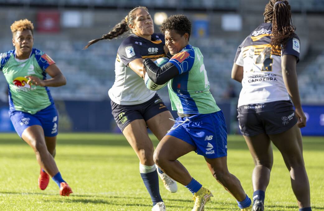 Vani Va'aga Area fights through the ACT Brumbies defence. Picture by Gary Ramage