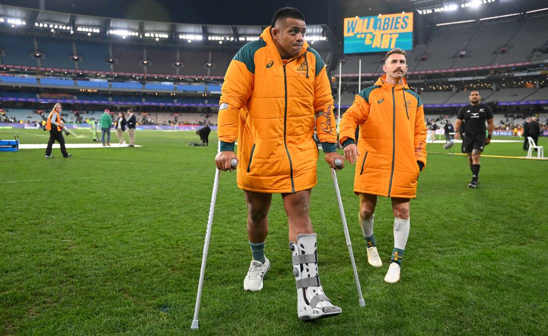 Brumbies skipper Allan Alaalatoa faces a lengthy recovery after rupturing his Achilles during the Wallabies' loss to New Zealand. Picture Getty Images