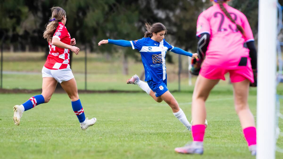 Teenager Madison Cachia scored a hat-trick for Canberra Olympic last weekend. Picture by Elesa Kurtz