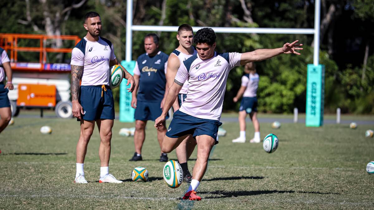 Noah Lolesio won't hesitate to attempt a drop goal for the Wallabies in next monht's Test series. Picture: Andrew Phan/Wallabies media