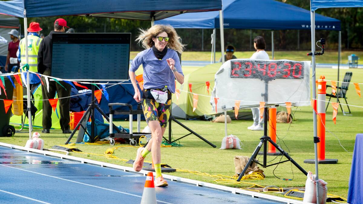 Camille Herron approaches the 24-hour mark on Saturday in her bid to break the 48-hour marathon record in Canberra. Picture by Elesa Kurtz
